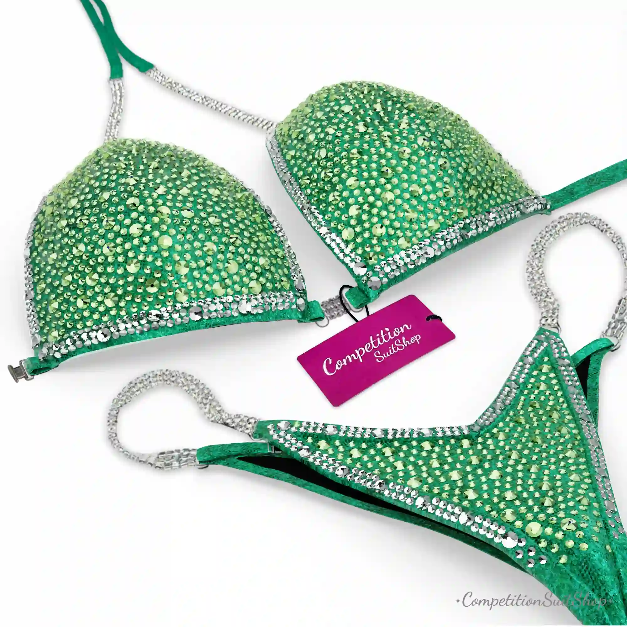 Green Silver Trim Competition Bikini BM216-4